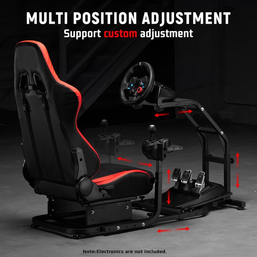 Dardoo G29 Adjustable Gaming Sim Cockpit With Red Seat Fit for Logitech G920 G923, for Thrustmaster T300 Racing Steering Wheel Stand, Not Including Steering Wheel Pedal and Handbrake