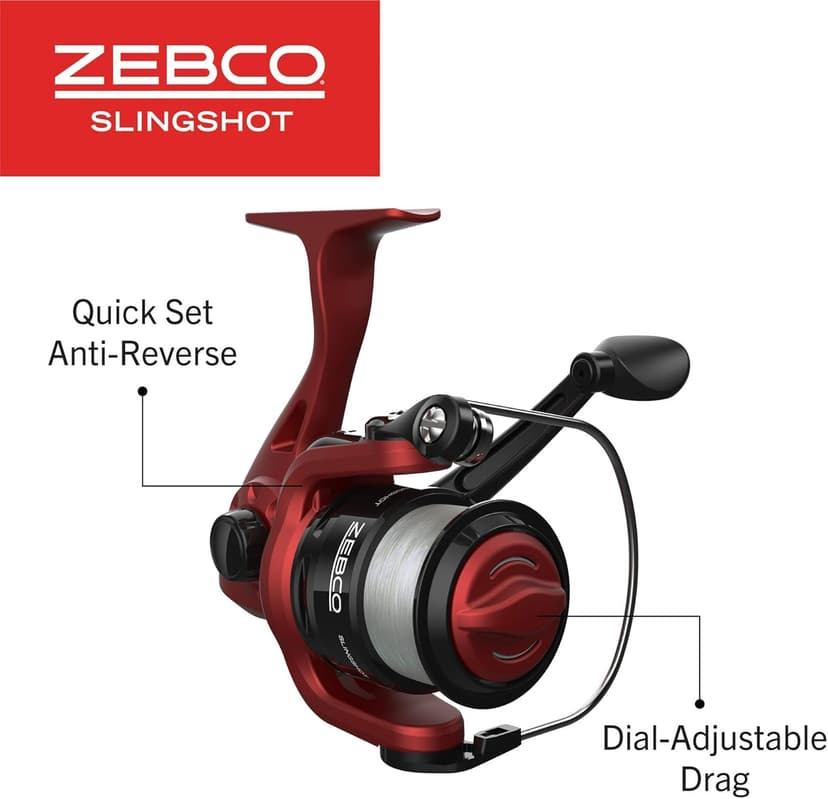 Zebco Slingshot Spinning Reel and Fishing Rod Combo, 2-Piece Medium-Light Durable Fiberglass Rod, Comfortable EVA Handle, Pre-Spooled with 8-Pound Cajun Fishing Line