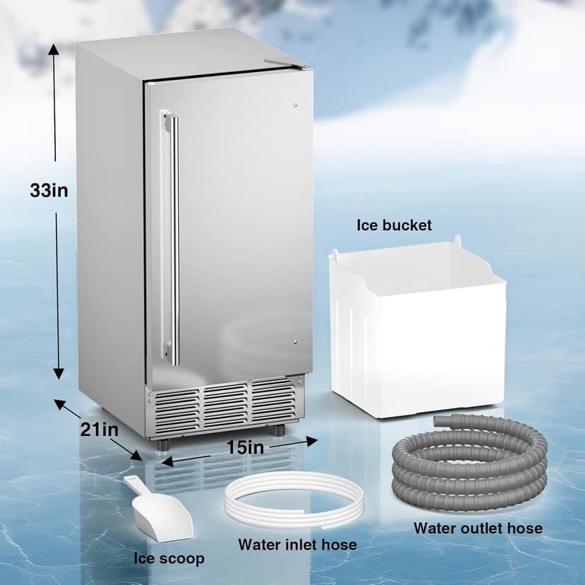 Mojgar ETL Approval Commercial Under Counter Ice Maker 100 Lbs/Day with 30 LBS Bin, 15" W Freestanding Built-in Ice Maker, Undercounter Ice Machine with Self Cleaning for Home/Bar/Restaurant，Silver