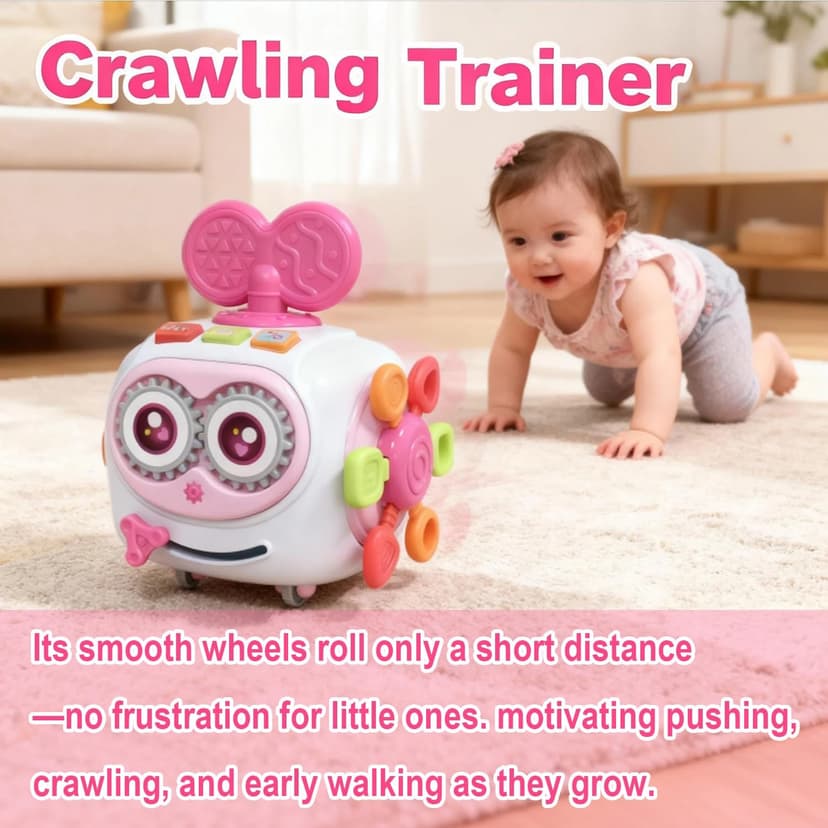 Montessori 6-in-1 Activity Cube, Lights & Sounds, Wheels for Tummy Time & Crawling Training, Birthday Gifts MoraBaby Toys for 1+ Year Old Girl, Musical Busy Cube for Toddlers 1-3 B0FVG81T31