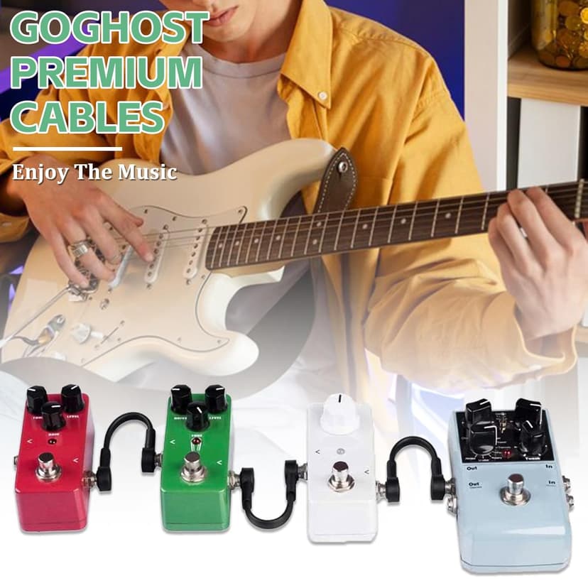 GOGHOST 3 Inch Guitar Patch Cables 6 Pack, 1/4" TS Right Angle Effect Pedal Flat Cables, Pedal Board Patch Cables, Black