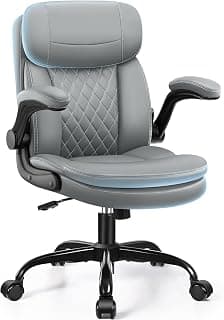 Leather Office Chair, Upgraded PU Computer Desk Chairs with Double-Layer Seat Cushion and Neckrest, 360°Swivel, Ergonomic Small Gaming Chair with Wheels and Adjustable Armrests for Short People, Grey