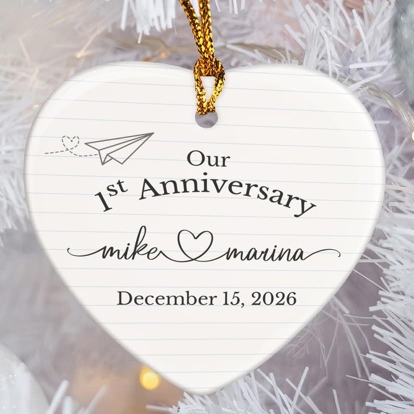 Personalized 1st Anniversary Ornament 2026, Christmas Hanging for Couple, First Wedding Gift Ideas for Her, 1 Year Paper Anniversary Ceramic Ornament for Husband&Wife, Married Decoration B0FVRNPN6F