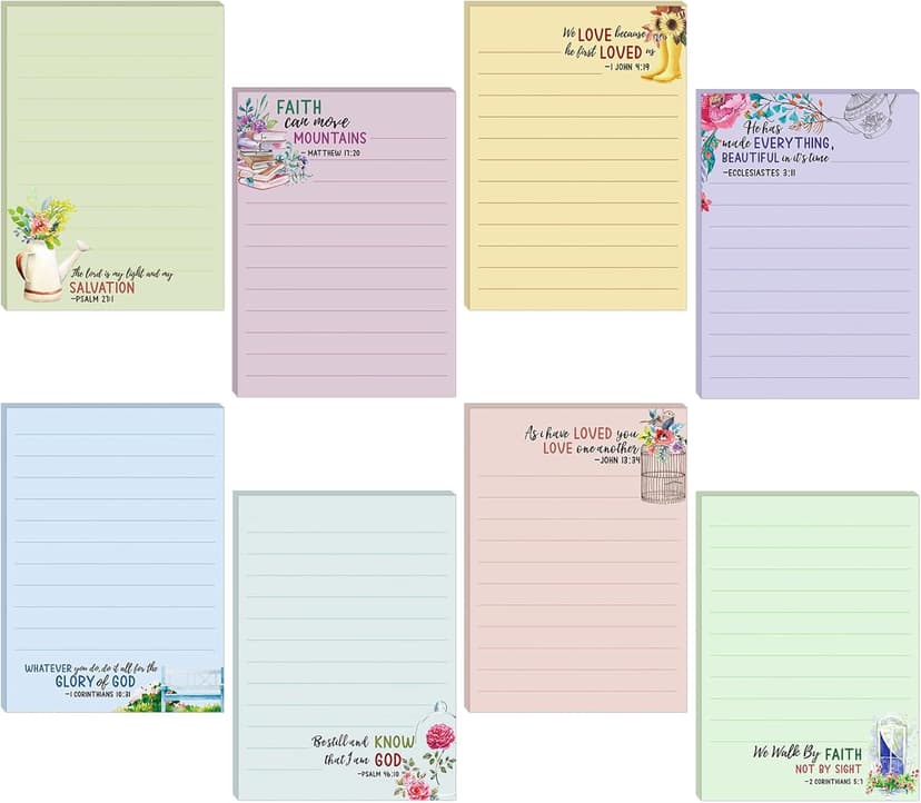 8 Pack Christian Sticky Notes Samll Scripture Inspirational Memo Pads Floral Design Adhesive Religious Bible Verse Quotes Notepads for Writing Diary Lists Schedules, 4 x 5. 5 Inch(Fresh Style)