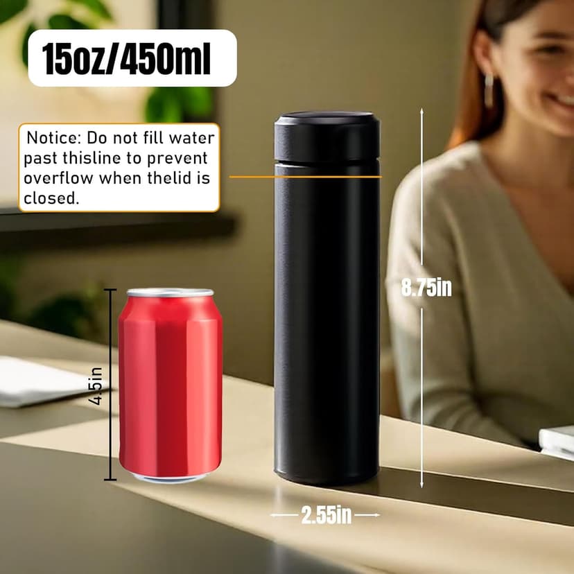 17oz Stainless Steel Water Bottles, Slim Water Bottle, Thermo Water Bottle, Insulated Water Bottle Keep Hot for 12 Hrs, Cold for 24 Hrs for Coffee, Drinks(Black)