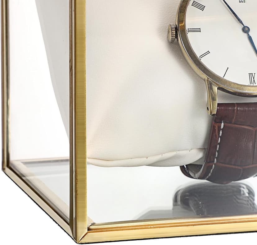 JUXYES JUXYES Clear Glass Watch Display Case with 3 Slots, Luxury Brass Glass Watch Organizer Holder Stand with White Watch Pillow, Modern Transparent Watch Collection Box for Men and Women, Gold