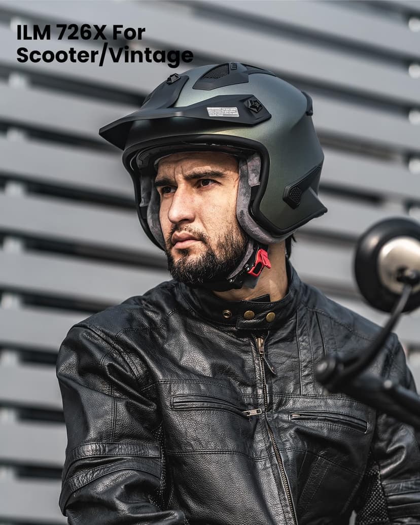 ILM Open Face Motorcycle 3/4 Half Helmet for Dirt Bike Moped ATV UTV Motocross Cruiser Scooter DOT Model 726X (Midnight Green,XL)