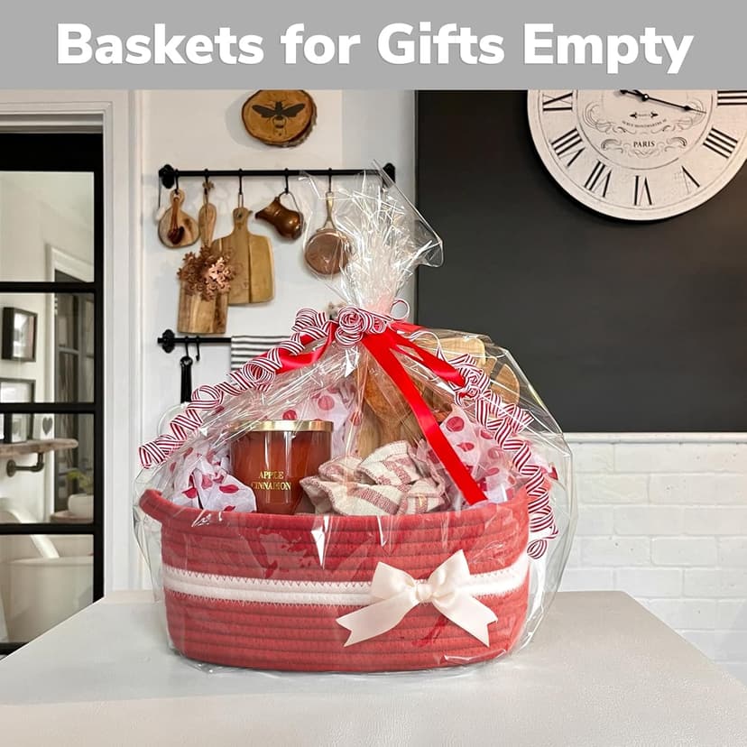 13" x 10" x 5" Storage Baskets for Toys & Baby Essentials, Fits Nursery & Bedroom Organization, Built-In Handles, Bow Design CHICVITA Small Woven Rope Gift Basket, Decorative Burr Basket, Red B0D7MKY1YJ