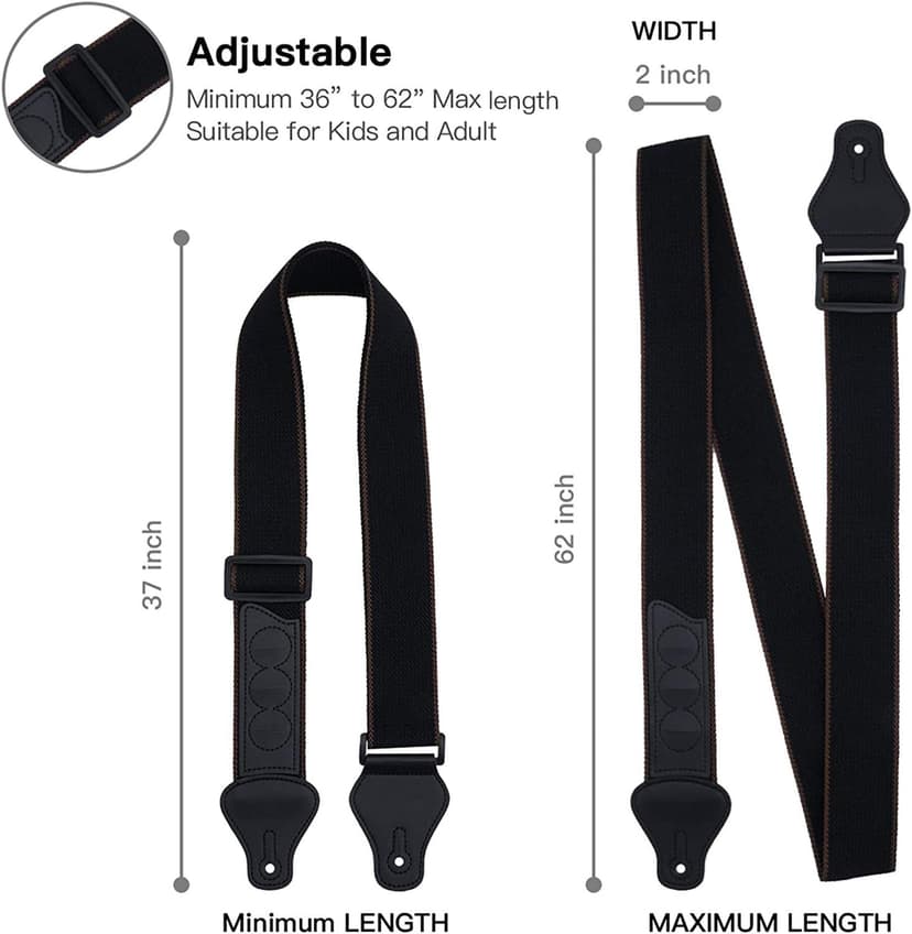 tifanso Guitar Strap, Soft Cotton Straps With 3 Pick Holders, Button Headstock Adaptor, 1 Pair Locks and 3 Picks Set For Electric/Acoustic Guitar