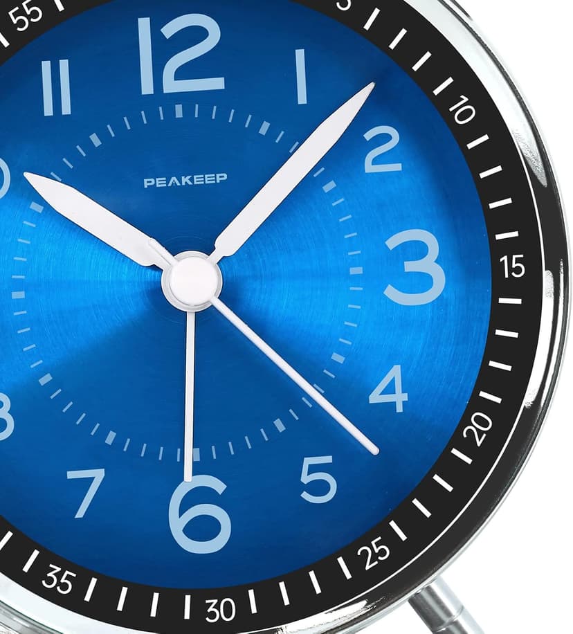 Peakeep Loud Alarm Clock for Heavy Sleepers Adults, Metal 4.5 Inches Twin Bell Battery Operated Analog Alarm Clocks for Bedrooms Decoration (Jewel Blue)