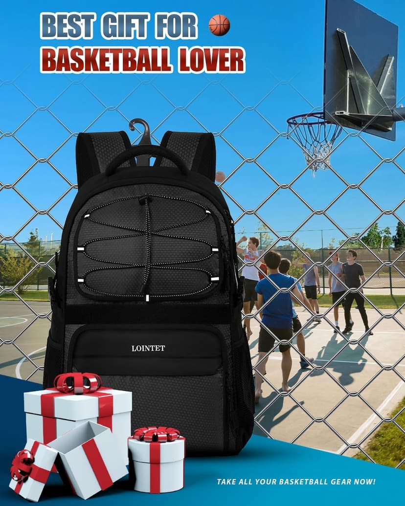 LOINTET Basketball Bag Backpack with Ball Holder Shoes Compartment, Large Basketball Accessories Sports Bag