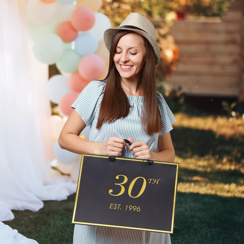 30th Birthday Gift Bag with Card and Tissue Paper for Men Women Him, 1996 30 Year Old 13" Elegant Black Gold Anniversary Keepsake Party Present Shopping Paper Bags for Gifts Wrapping (1996 30th) B0DLX3WCH7