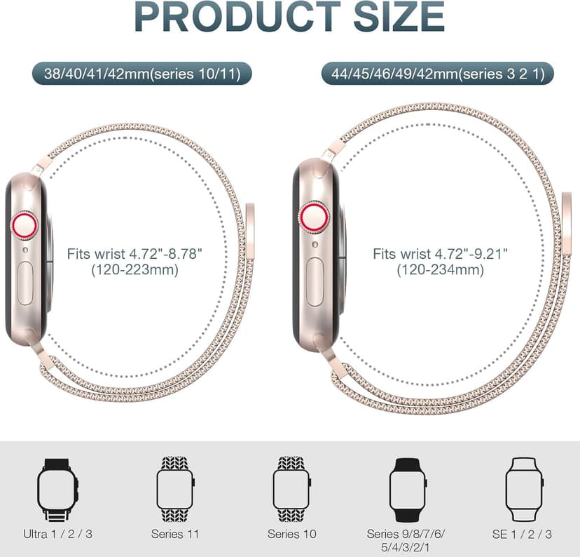 Original Stainless Steel Mesh Loop Compatible with Apple Watch 38mm 40mm 41mm 42mm 44mm 45mm 46mm 49mm Women Men, Magnetic Clasp Replacement for iWatch Bands Series 11 10 9 8 7 6 5 4 Ultra SE 3 2 1
