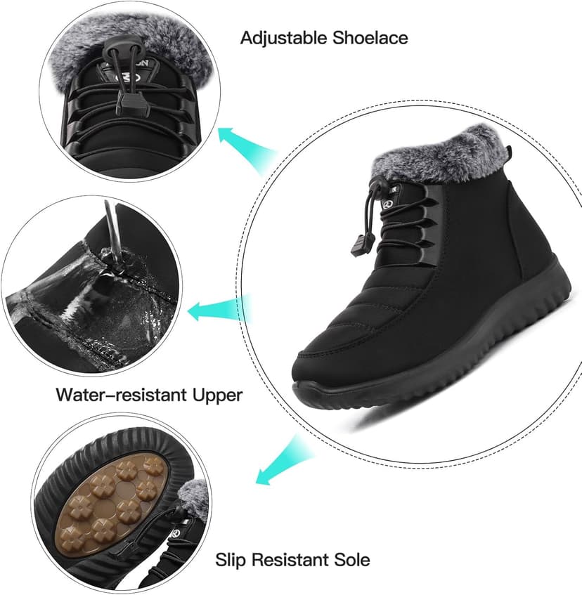 SHIBEVER Winter Boots for Women Snow: Fur Lined Warm Ankle Boots - Adjustable Water Resistant Outdoor Zipper Snow Shoes