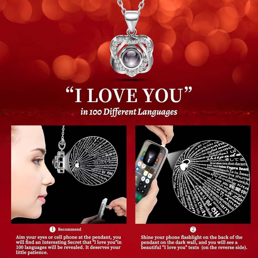 Preserved Red Real Rose with Heart I Love You Necklace -Eternal Flowers Rose Birthday Gifts for Women Her Mom Wife Girlfriend Grandma on Valentines Mothers Day Christmas Anniversary Romantic-Red