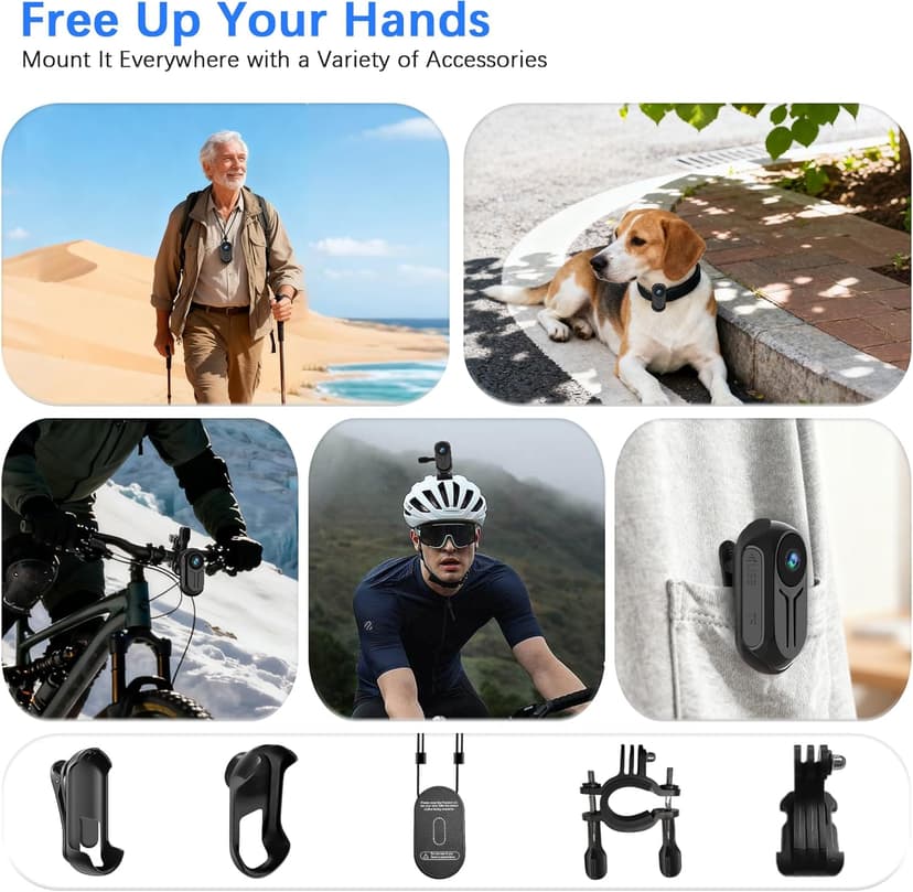 Tkiplay Mini Thumb Sports Action Camera, FHD 1080P Body Camera with Audio, Small Body Cam, Magnetic Wearable POV Vlogging Camera with Night Vision, Loop Record, Accessories