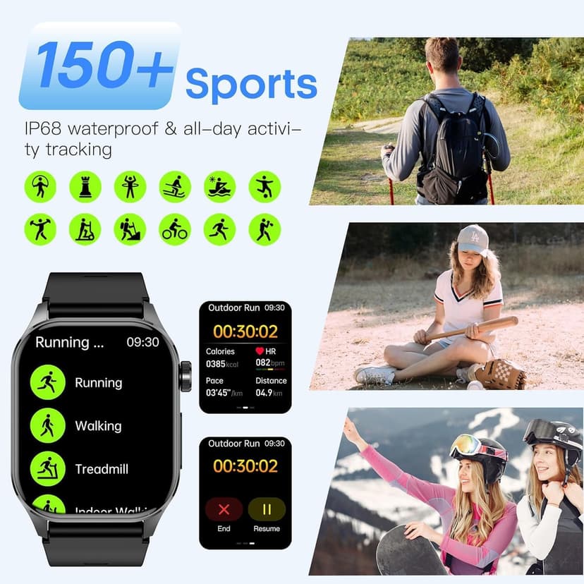 Advanced Health Smartwatch for Women Men with Real-Time Monitoring of Heart Rate, Blood Oxygen, Body Temperature, Blood Pressure, Sleep Auality and Stress Levels.Always-On Display, for Android & iOS