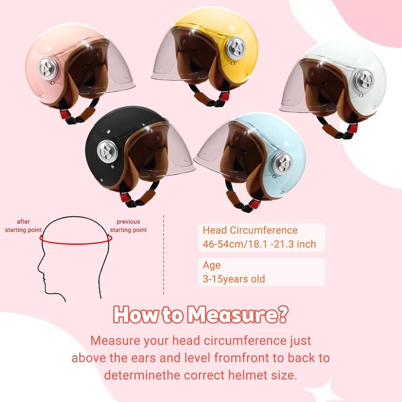 Retro Kids DOT Approved 3/4 Motorcycle Helmet with Visor,3-15 Ages Lightweight Toddler Boys Girls Open Face ATV Half Helmet for Electric Scooter Moped Dirt-Bike Go-Kart Bicycle