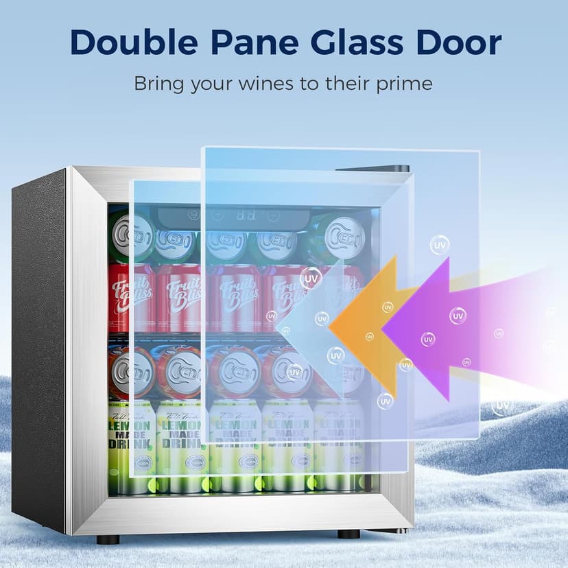 Beverage Refrigerator, 50 Cans Commercial Mini Fridge Cooler, 1.3 Cu.ft with Glass Door, Adjustable Shelves, Digital Temperature Freestanding Small Drink Fridge Soda Beer or Wine for Home Dorm Bar