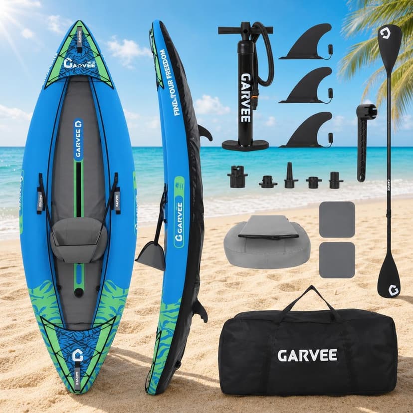 2 Person Inflatable Kayak，Fishing Kayak for Adults, Portable Touring Kayaks with Padded Seat, 3 Fins, Hand Pump, Carry Bag, Repair Kit，12.5FT/450 LBS Weight Capacity
