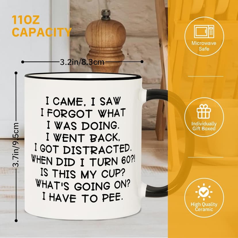 Shqiueos Funny 60th Birthday Gifts for Women Men Mug 11oz, Gag 60 Year Old Birthday Gifts for Her Him, 60th Bday Gift Idea for Mom Dad Sister Best Friends, 1965 Birthday Decorations Coffee Cup