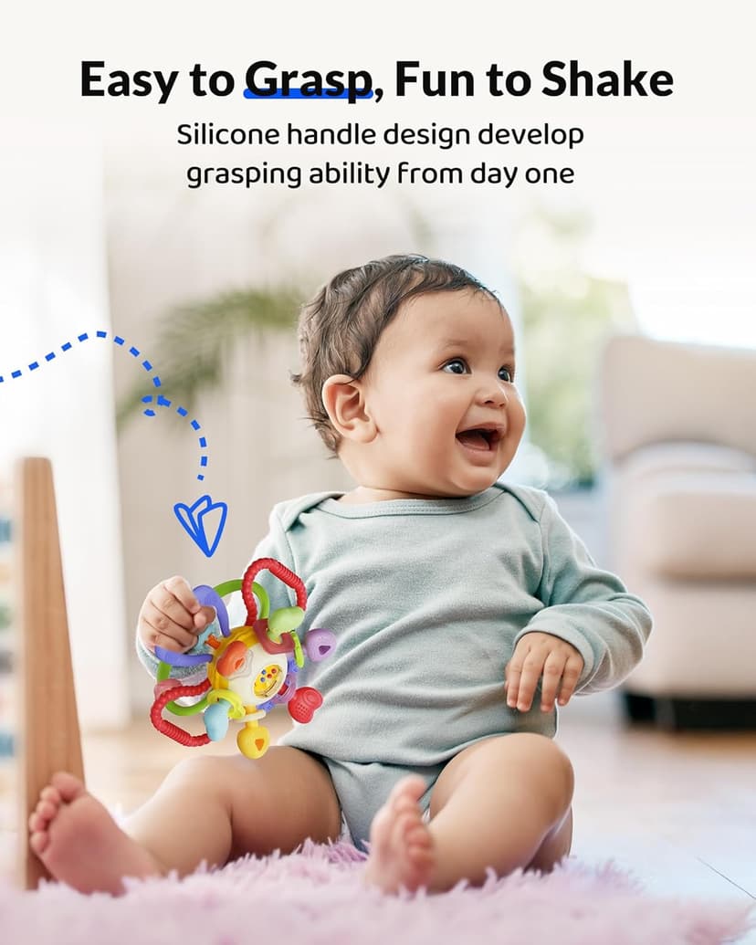 Baby Montessori Sensory Teething Toy - Safe, Multi-Functional BPA-Free Silicone Teether for Babies 0-12 Months - Teething Relief & Fun Play with Rattle - Perfect Baby Toys for Boys & Girls
