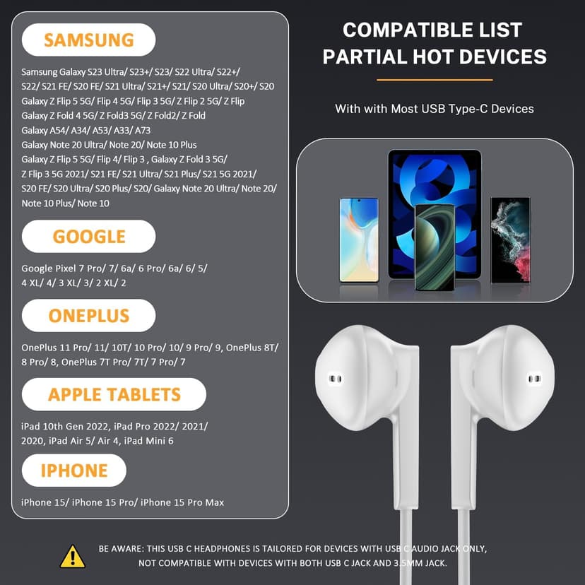 Gsangoo USB C Headphones USB Type C Earphone Wired Earbuds Plug Noise Canceling in-Ear Headphones with Microphone
