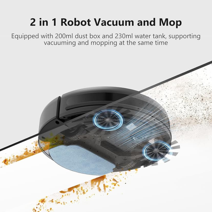 XIEBro Life Robot Vacuum and Mop Combo, Vaccum Robot 2 in 1 with WiFi/App/Voice, Schedule, Water Tank and Dustbin, Self-Charging, Slim, Ideal for Hard Floor, Pet Hair, Carpet