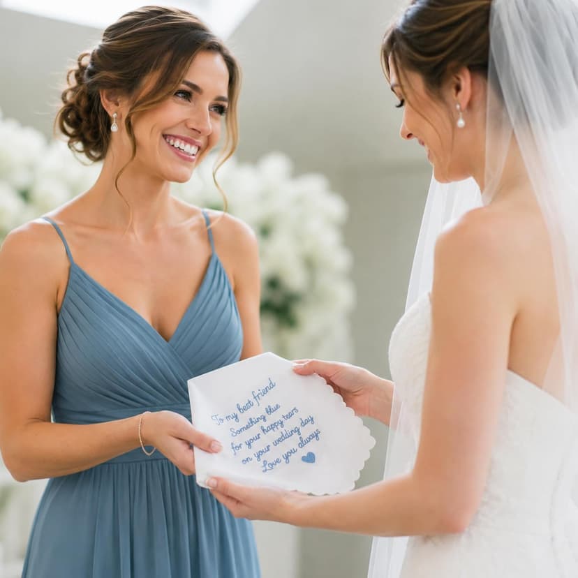 Lamyba Bride Gifts – Something Blue Gift for Bride Groom Mother/Father of the Bride, Mother in Law Handkerchief, (Blue/White) B0H2641W6W