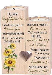 to My Daughter-in-Law from The Start You're More Than JUST A Daughter-in-Law You're Also My Daughter-in-Heart Personalized Wooden Candle Holder for Couple Birthday Candle Decoration B09N3J7HYY