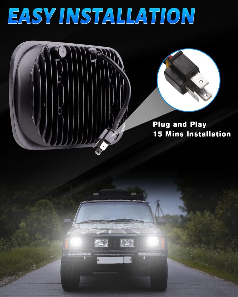 BICYACO DOT 110W 5x7 7x6 Inch Led Headlights Hi/Low Led Sealed Beam Projector Headlamp Compatible with Jeep Wrangler YJ Cherokee XJ Kenworth T300 1997-2010 H4 Plug H6054 H5054 6054 6052 (Black)