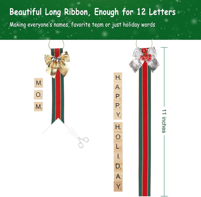 Christmas Ornaments Tree Decorations Personalized Crafts for Girls Adults Kids Kit DIY Ribbon Letter Tiles Bells Rustic Stockings Name Tags Hanging Xmas Decor for Gifts Wreath Room Holiday