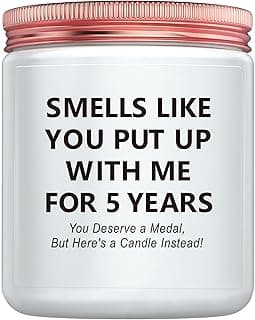 Funny 5th Wedding Gift for Women Men Anniversary, 5 Year Anniversary Wood Themed Gifts for Her Him Wife Husband Girlfriend Boyfriend Presents for Couple Candle