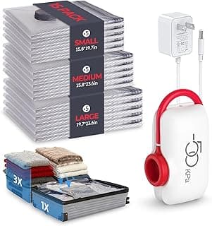 VMstr 15-Pack Vacuum Seal Bags for Clothing with High Pressure DC Electric Pump | Compression Vacuum Bags for Travel & Luggage Packing | Carry-On Size