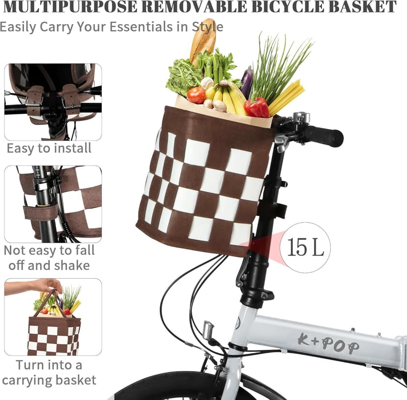 20 Inch Folding Bike with 7-Speed, Foldable Bikes for Adults, Lightweight Folding Bicycle with Basket, Fender, Front and Rear V-Brakes, Adjustable Seat