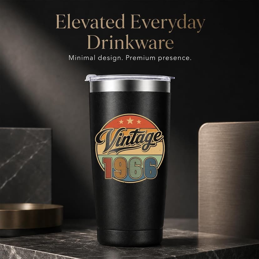 Vintage 1966 20 oz insulated tumbler for a 60th birthday; 18/8 stainless steel, leak-resistant lid, 6h hot/12h cold. 60th Birthday Gifts for Men 20oz Vintage 1966 Tumbler B0HDN44TTW