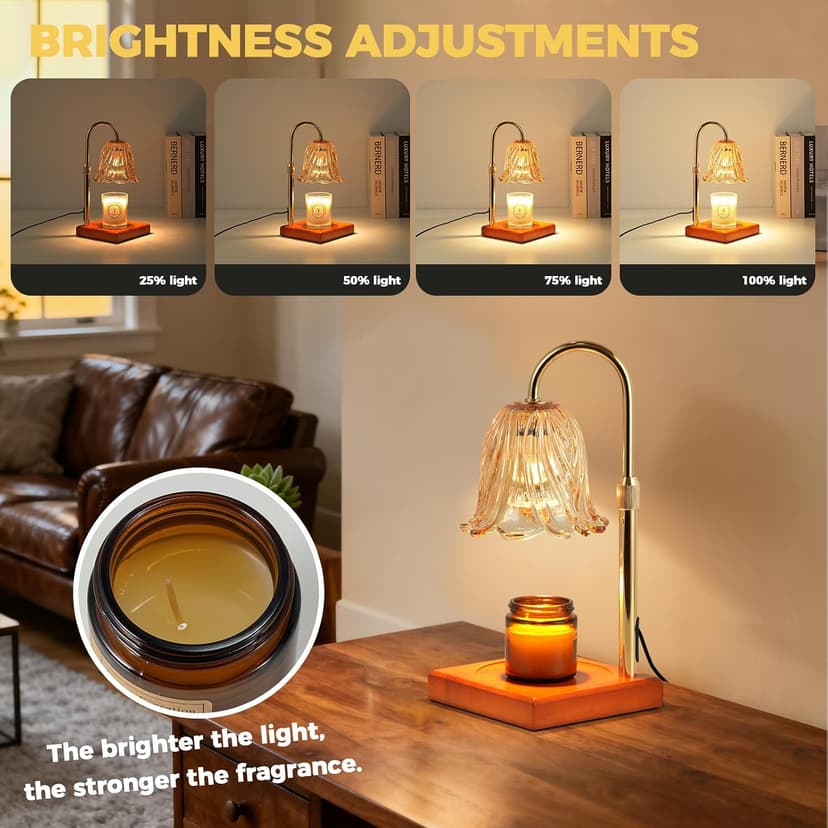 Candle Warmer Lamp with Timer Dimmable, Birthday Gifts for Women Mom, House Warming Gifts New Home Decor, Wax Melt Warmer for Jar Candles with 2 Bulbs