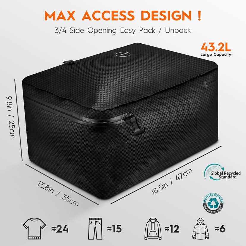 Vacuum Compression Bags with Wireless Pump – Space Saver Compression Bags for Luggage, No Checked Baggage, Triple Your Luggage Space, IP68, Reusable, Fits 20/24/28 Inch Suitcase (No Tracker)