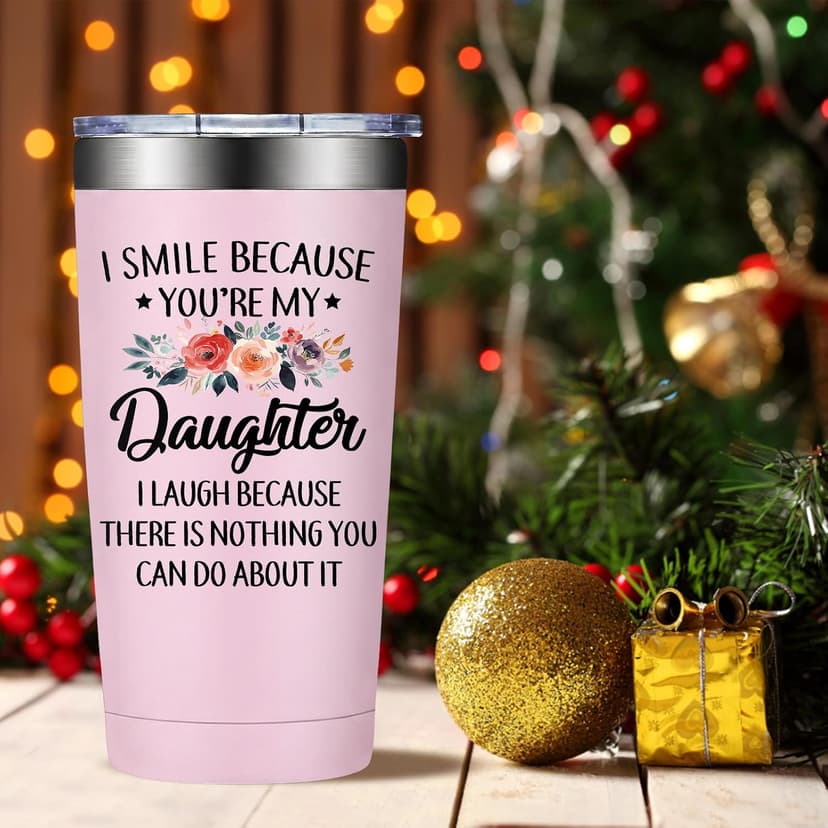 Mothers Day, Christmas, Birthday Valentine's Day Gifts for daughter Adult - I Smile Because You Are My Daughter Grifarny Daughter Gifts from Mom, Dad - to My Daughter Tumbler Cup 20oz