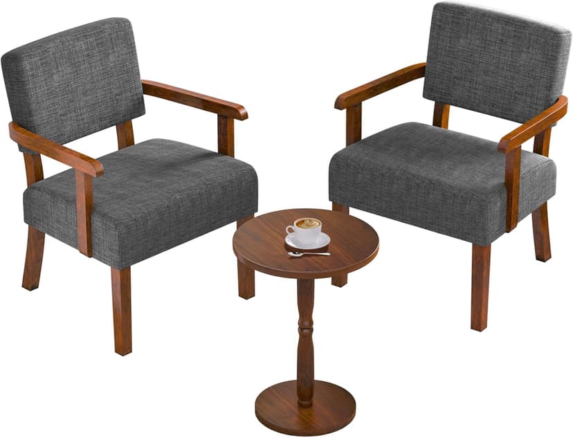 FAGAGA Accent Chair Set of 2 with Table, Living Room Chairs with Soft Seat and Armrests for Living Room Bedroom Reading Room Waiting Room, Grey (AC01)