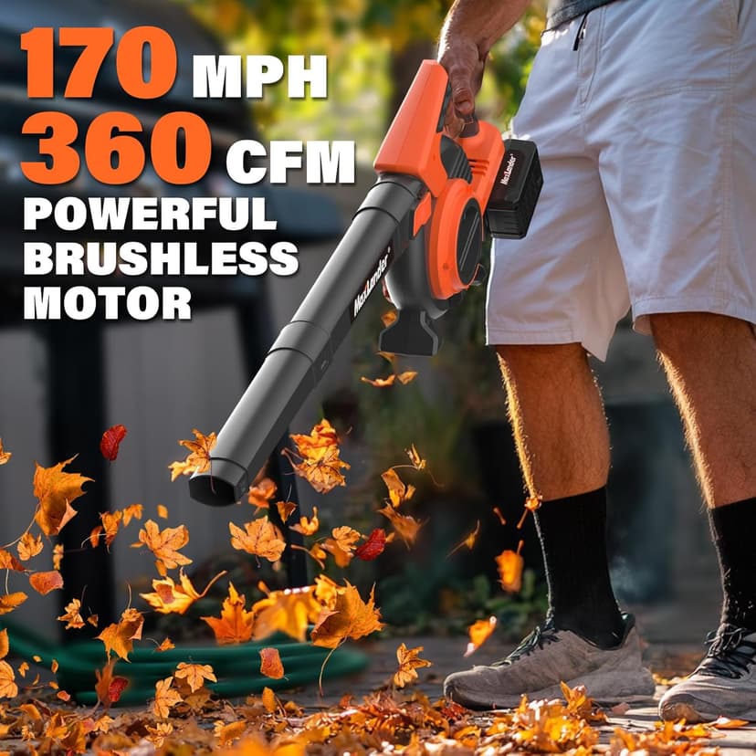 MAXLANDER Cordless Leaf Blower & Vacuum with Bag, 3-in-1 Brushless Battery Powered Leaf Vacuum Mulcher 40V 170MPH 360CFM 5 Speeds Leaf Blowers for Lawn Care 2x4.0Ah Battery & Charger Included