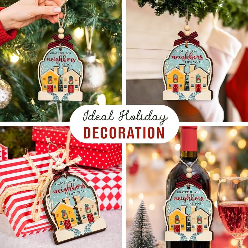 Neighbor Christmas Ornaments 2025 - Thank You Neighbor Gift, Friendship Gifts for Neighbors Friends, Bestie, BFFs - Wooden Friend Ornaments for Women, Men Hanging Christmas Decor