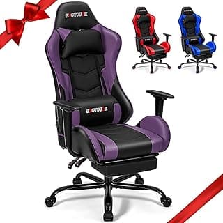ECOTOUGE PC Massage Gaming Chair with Footrest Ergonomic Office Desk Chair Racing PU Leather Recliner Swivel Rocker with Headrest and Lumbar Pillow, Violet