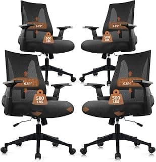 CLATINA 500lbs Big and Tall Office Chair Heavy Duty Mesh Ergonomic Computer Chairs with Adjustable Lumbar Support and Wide Comfy Seat for Home Office Conference Heavy People, Black, 4 Pack