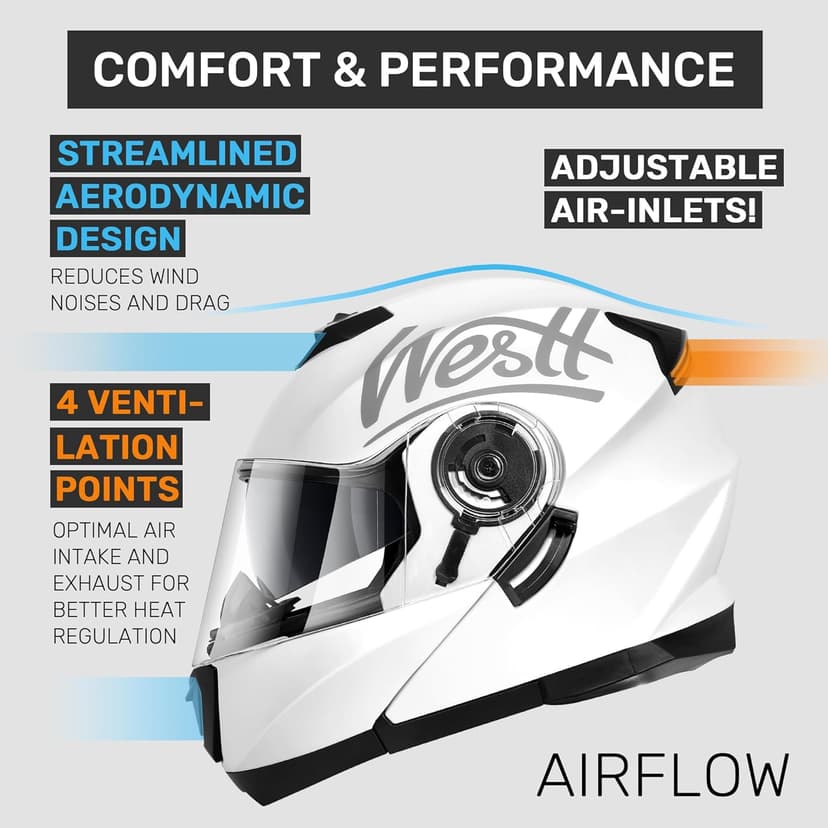Westt Modular Motorcycle Helmet - DOT Approved - Full Face Flip Up, Internal Sun Visor for Men Women (Street Bike, ATV, Snowmobile)