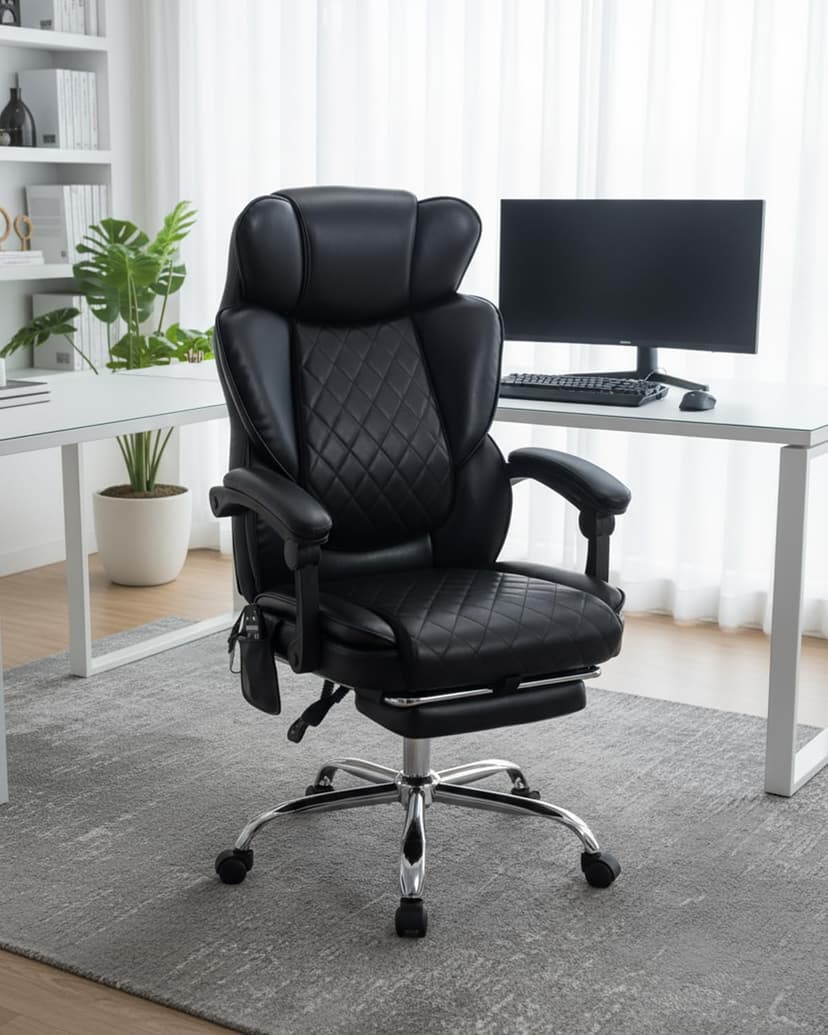 500LBS Massage Office Chair with Foot Rest, 6 Points Vibration and Heat Home Office Desk Chairs, 22.05” Wide Big and Tall Office Chair for Heavy People, Ergonomic Reclining Gaming Chairs, Black
