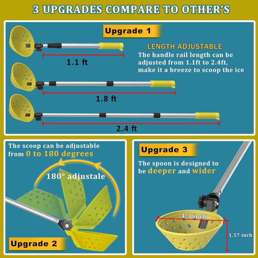 Huntury Retractable Ice Fishing Scoop Skimmer, Ice Scooper, Long Length, and Larger Spoon, No More Bending Over to Scoop Out Ice While Ice Fishing