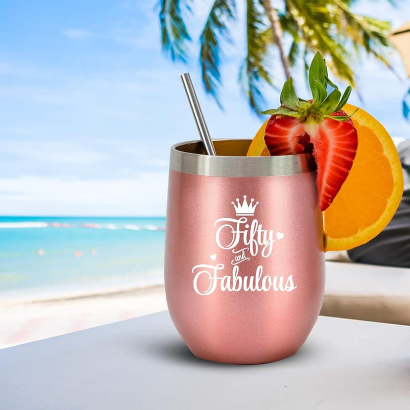 NewEleven 50th Birthday Gifts For Women, Her - 1975 50th Birthday Decorations - Gift For Women Turning 50-50 Year Old Gifts For Her, Mom, Wife, Friends - 12 Oz Wine Tumbler