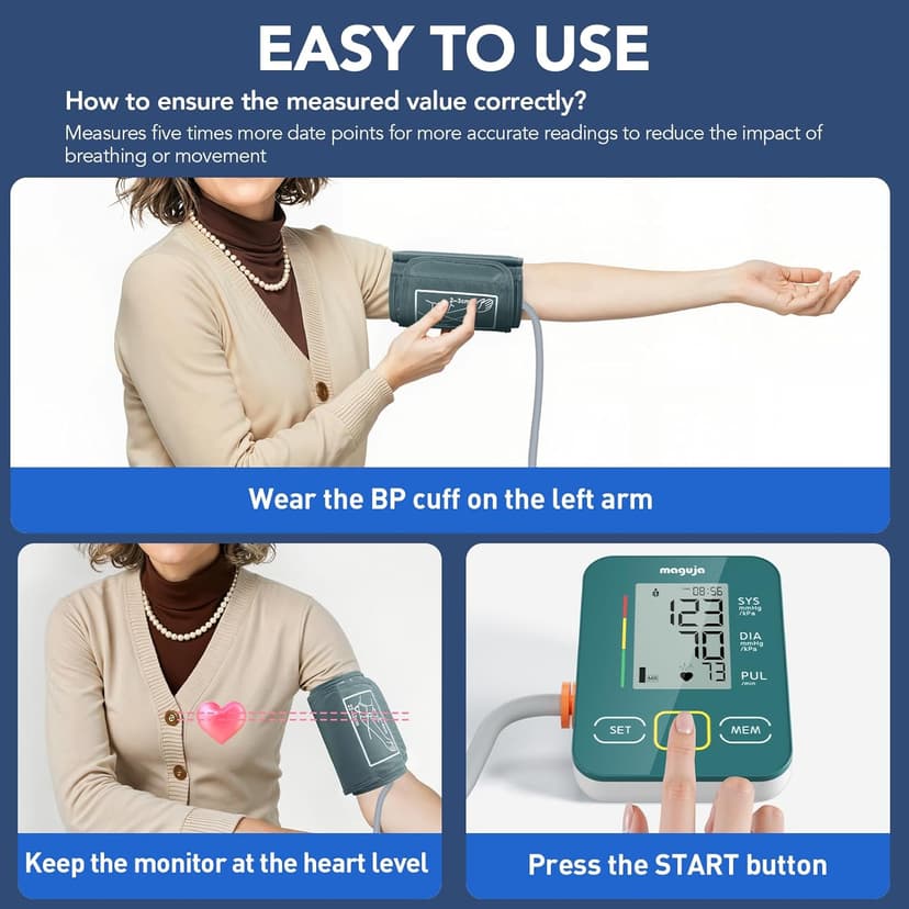 Arm Blood Pressure Monitor,maguja Blood Pressure Machine,BP Monitor Automatic Upper Arm Digital with Blood Pressure Cuff for Home Use (Green)