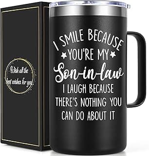 Lifecapido Son in Law Gifts, I Smile Because You’re My Son-in-law 20oz Insulated Coffee Mug, Birthday Christmas Gifts for Son in Law, Black